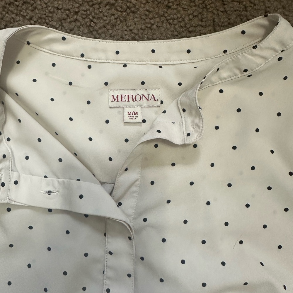 Merona Ivory Blouse with Navy Dots